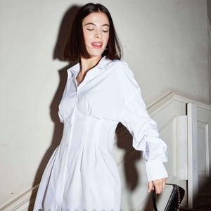 Cider Collared Shirt Dress White Long Sleeve Buttoned Small Corset tailored